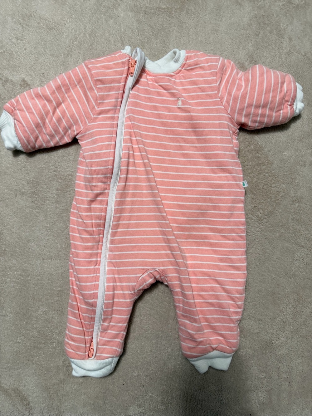 Kids One-Piece Zipper Romper - Pink Stripe